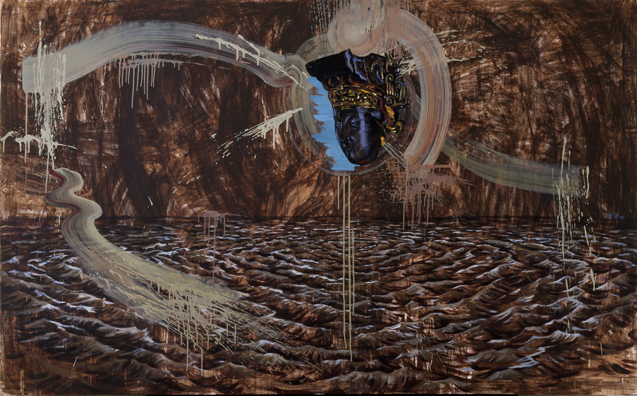 0024-1 媽祖在黑水溝上-1994,128x207cm ,壓克力顏料、畫布