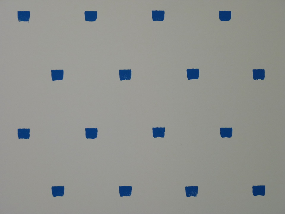 055 Niele Toroni empreintes des pinceau n-50 a intervalles reguliers de 30cm acrylique bleue sur toile 200x200cm 2016