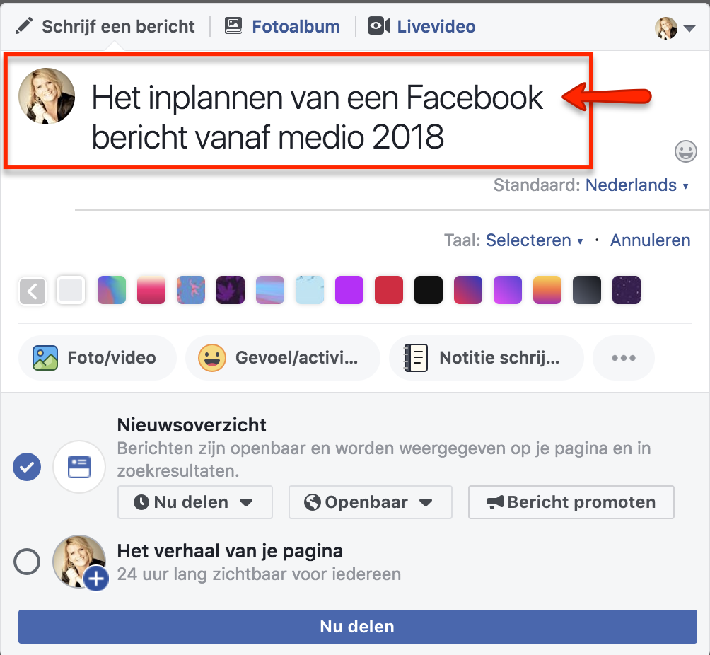 1. een Facebook bericht inplannen 1. een Facebook bericht inplannen