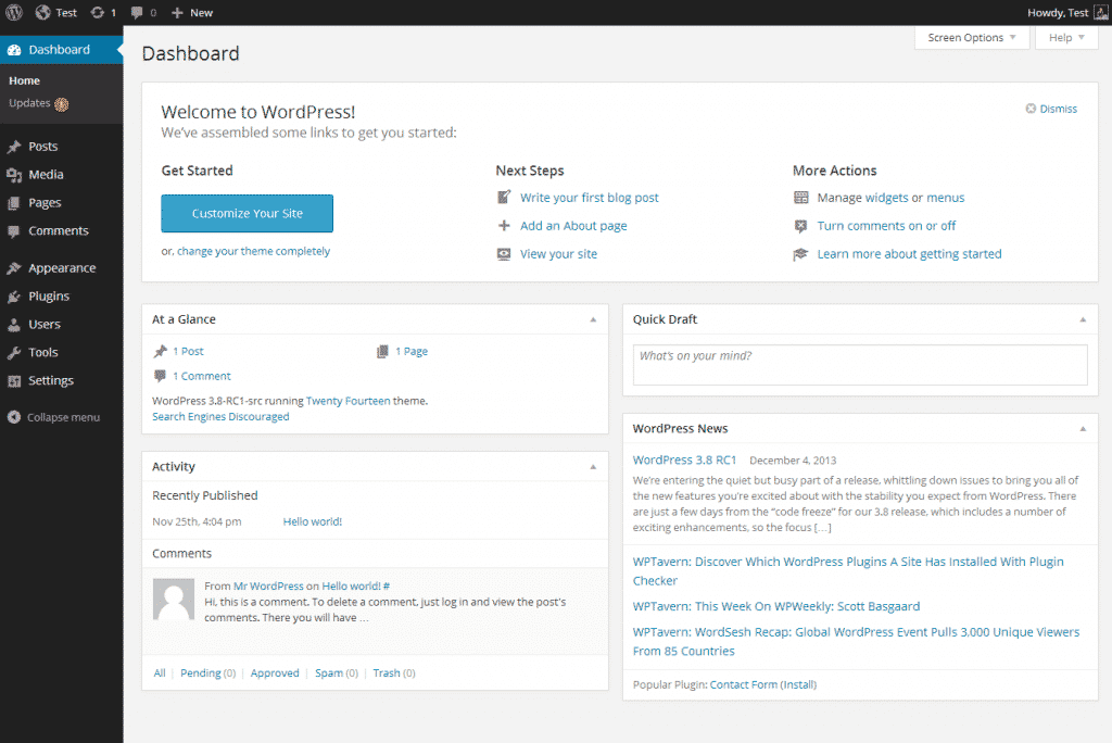 Interface WordPress