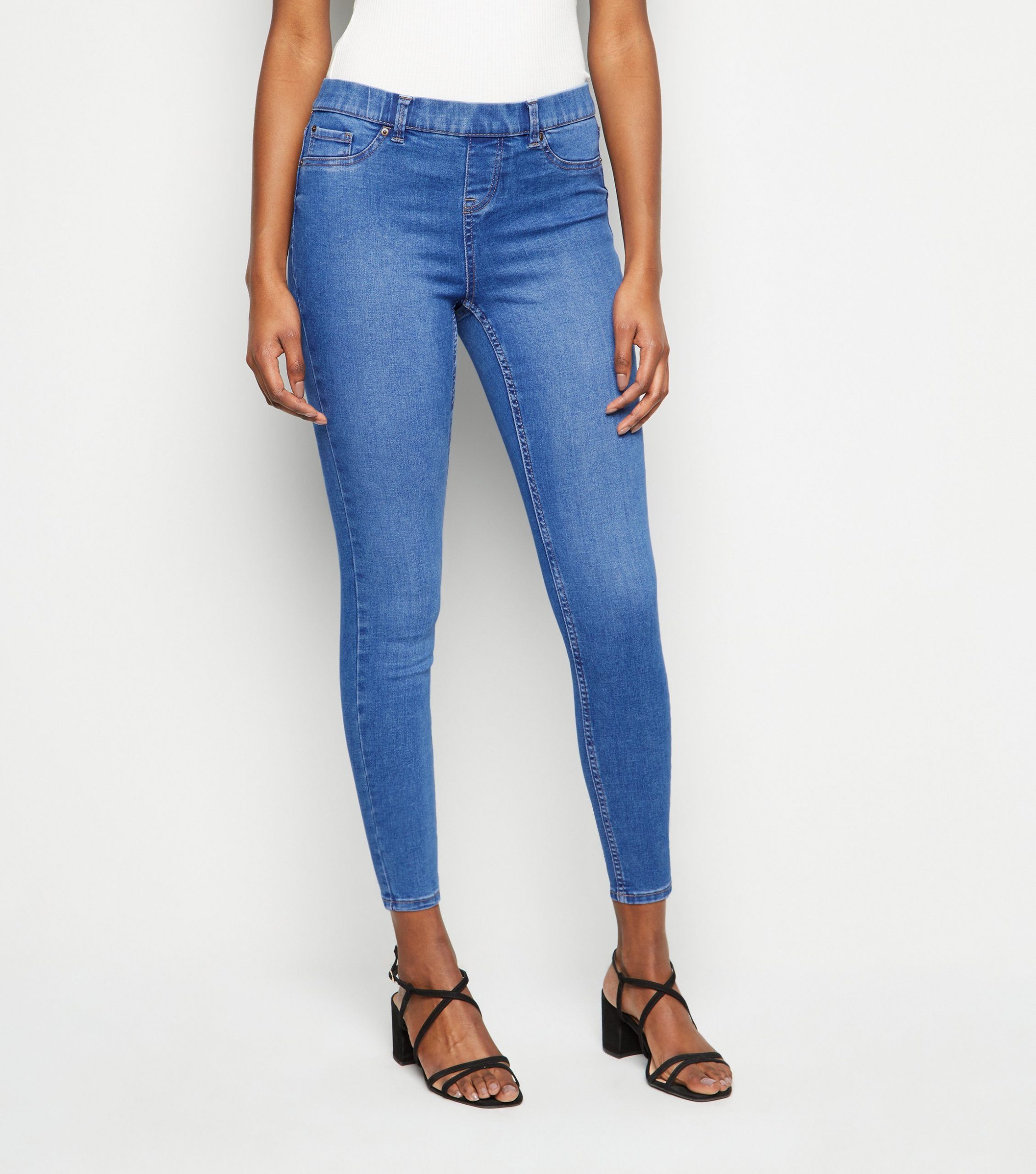 Blue Mid Rise Skinny Jeggings Drest