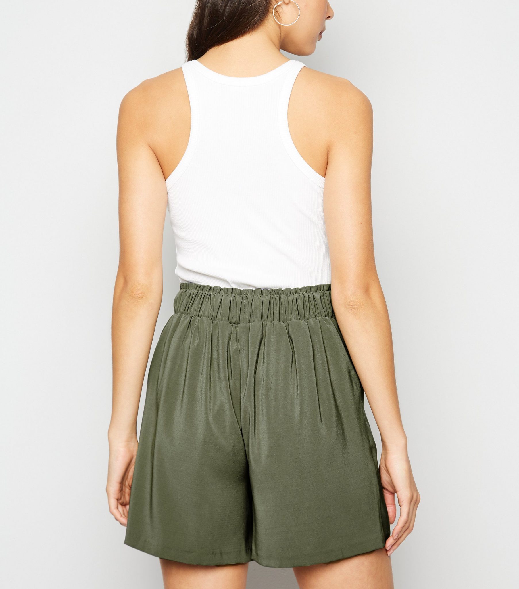 Khaki Belted High Waist Shorts Drest