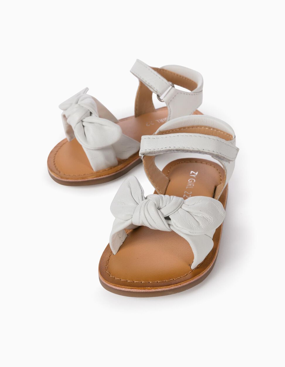 Zippy Sandales En Cuir Avec Nœuds Bebe Fille Blanc Drest