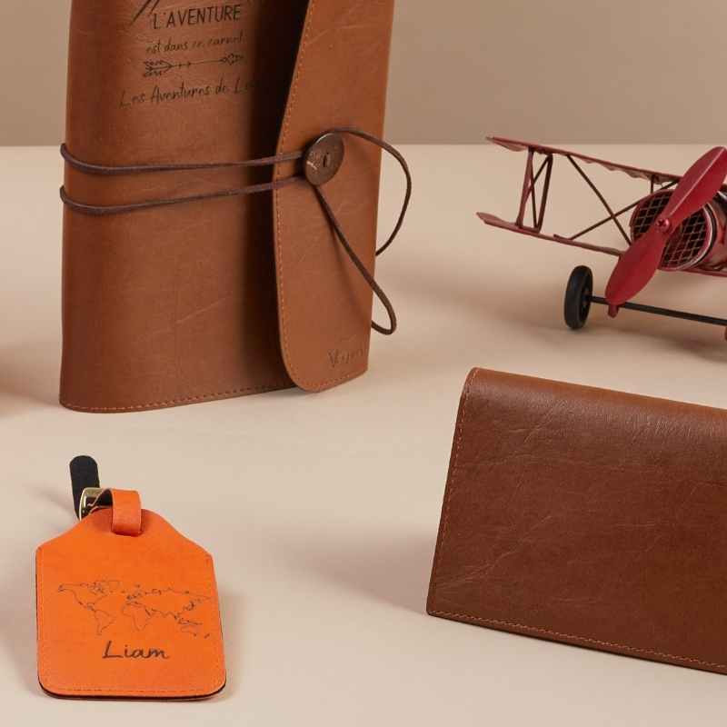Lot de 2 étiquettes de bagage en cuir avec drapeau américain de chasse