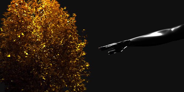 Clip broken head main tendue vers arbre doré