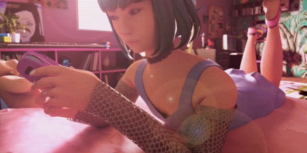 Fille avec son nokia - Jardin texto