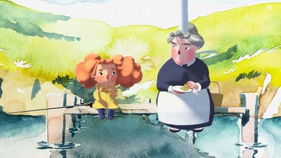 fille et grand mere sur un quai assises