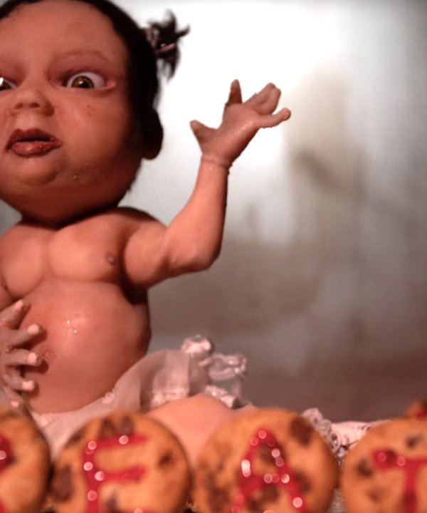 Meneath le bebe assis devant des offrandes