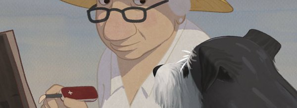 aquarelle portrait chien et Louise en hiver réalisation Jean-Francois Laguionie