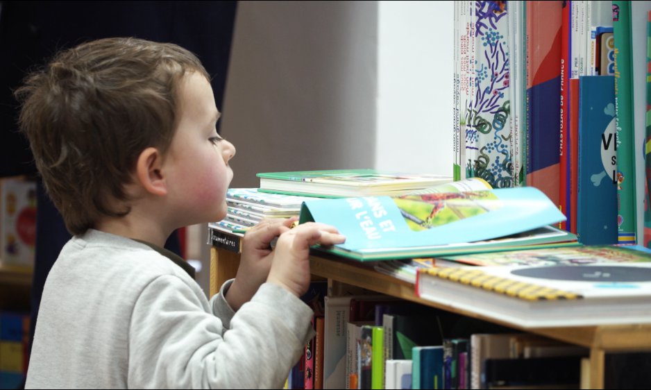 enfant curieux à la librairie - mois du livre LLB