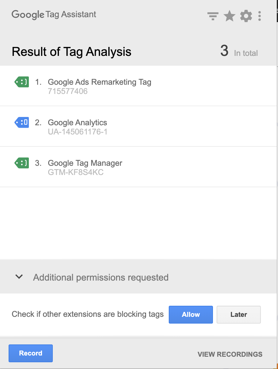 Tag Assistant sur catchr.io