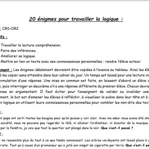 20 énigmes pour travailler la logique (CM1-CM2) NIV 2 (MOYEN)