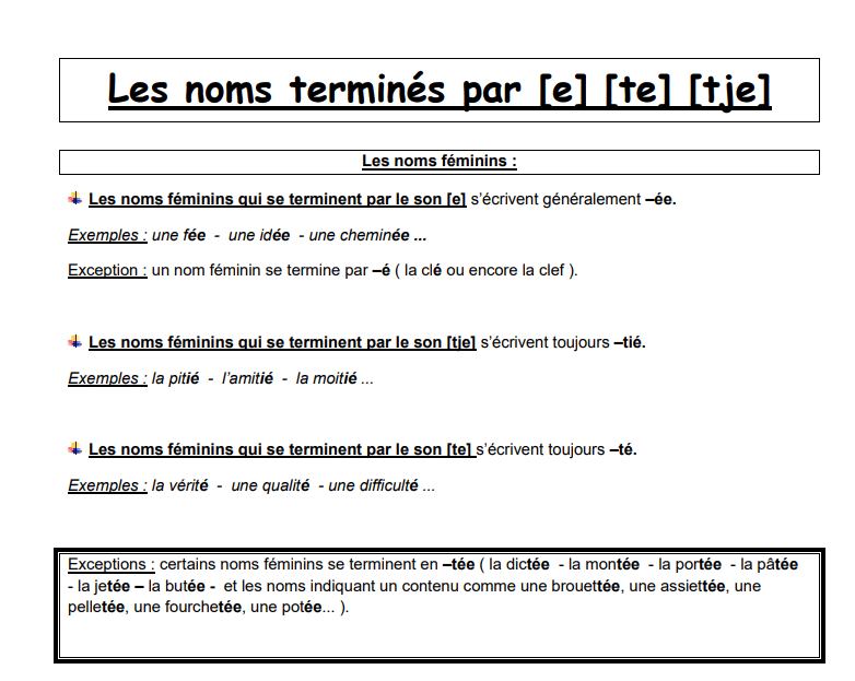 Les Noms Féminins En é Té Tié Exercices Cm2 Pdf