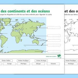 Feuille d’activités : Carte des continents et océans à légender