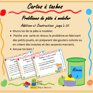 Cartes à tâche, Problèmes de pâte a modeler, additions et soustractions