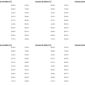 Calcul mental (Multiplication) – Du Ce1 au CM2 – Concours de tables multiplicatives