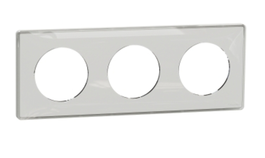 Schneider odace you transparent, plaque de finition support blanc 3 postes entraxe 71 mm