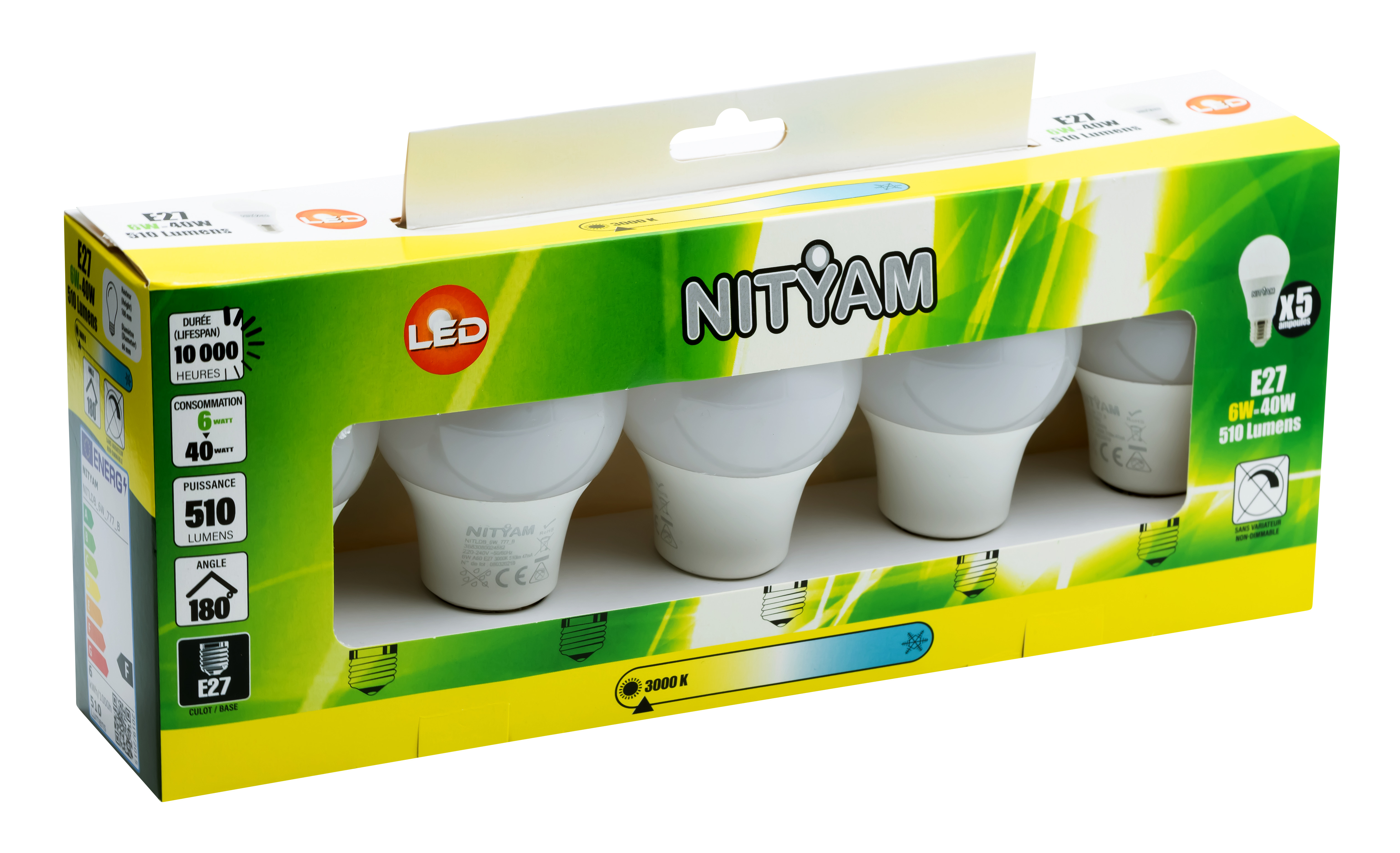 Boite de 5 ampoules standards e27 6w 510lm 3k - nityam