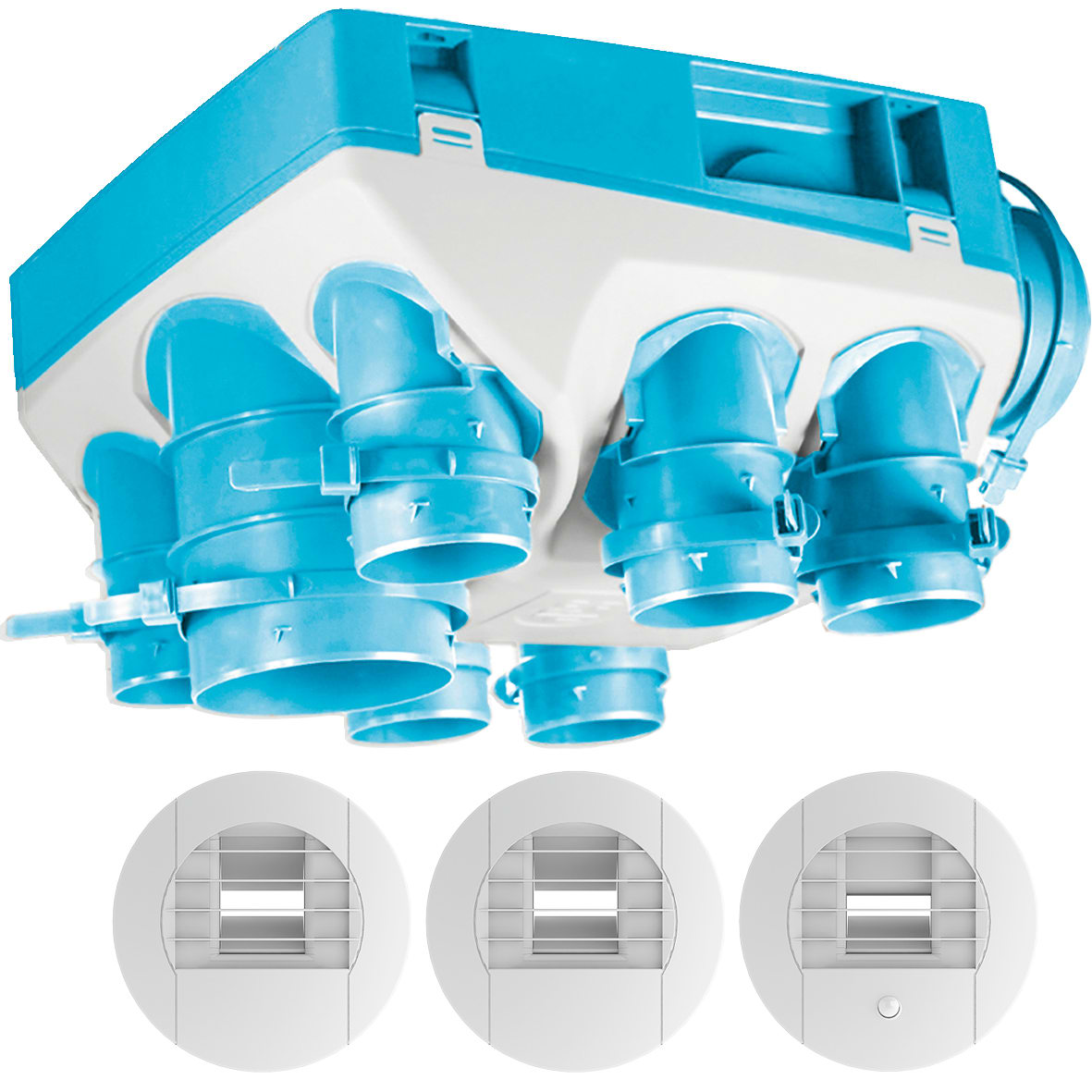 Kit vmc simple flux hygroreglable basse conso, 6 piquages bi-directionnels