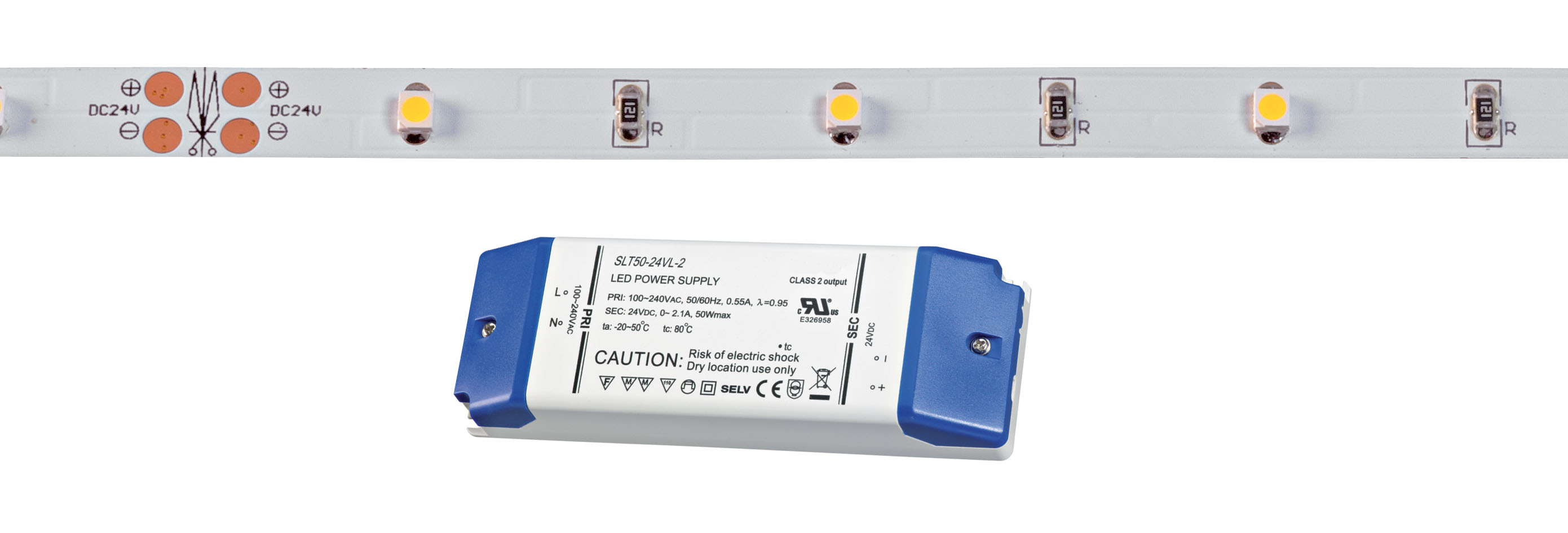 Ruban non protégé ip20 24v 2,6w/m 30led/m 4200k 160 lumens/m, longueur : 10m, alimentation fournie