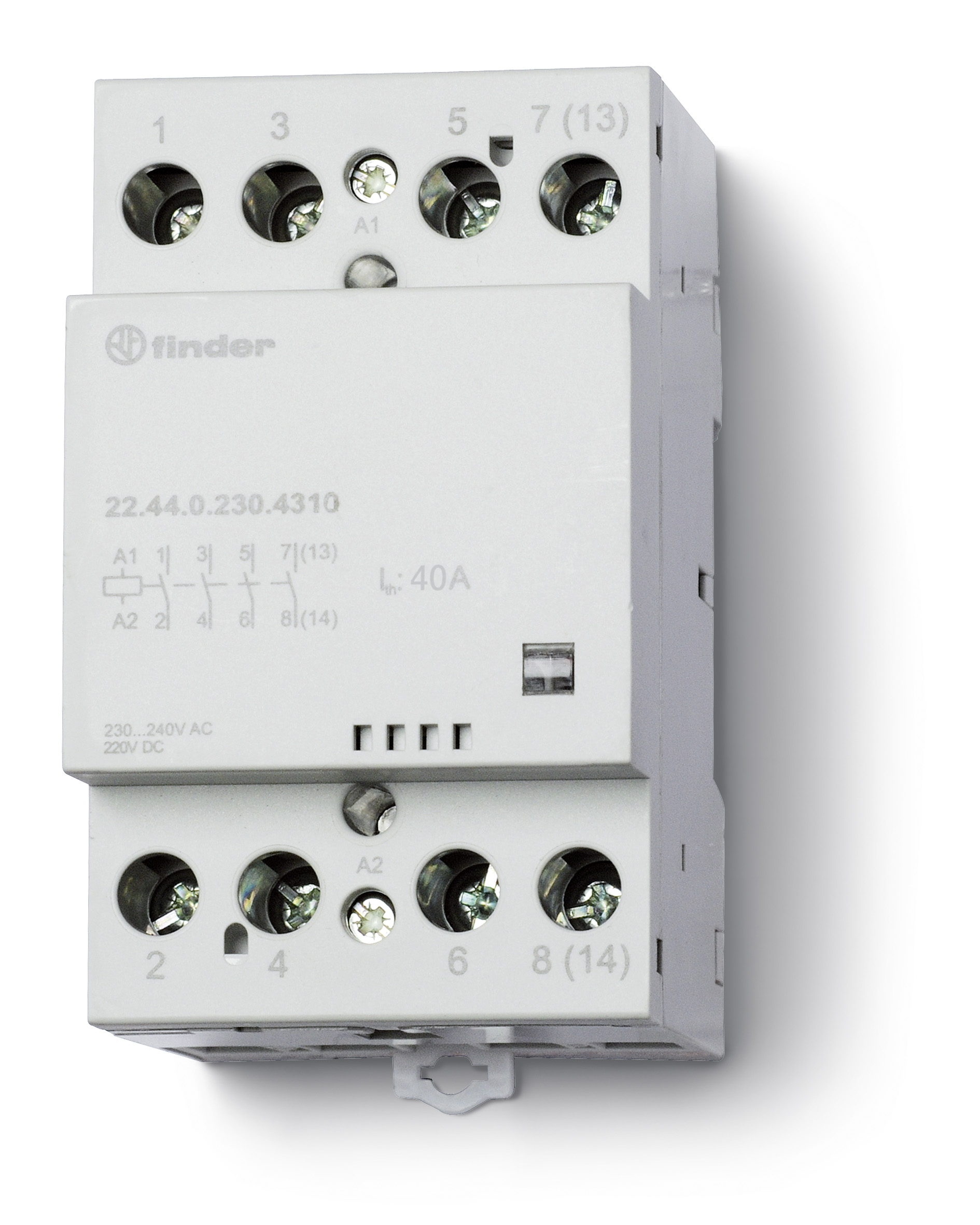 Contacteur modulaire 2no + 2nc 40a 12v ac/dc, matériau des contacts agsno2, indicateur mécanique
