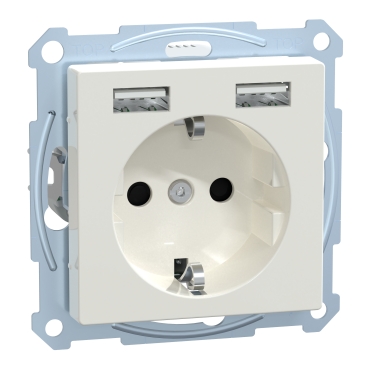 Prise schuko avec chargeur usb, blanc polaire brillant, système m