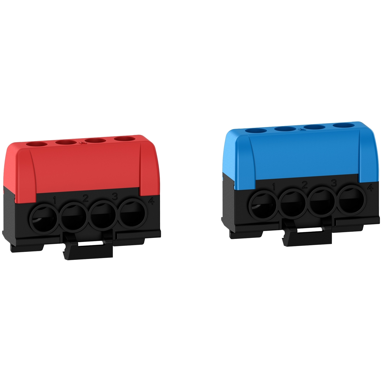 Resi9 - borniers 4 trous - 4 x 16 mm² - neutre (bleu) + phase (rouge) - connexion à vis - 125a