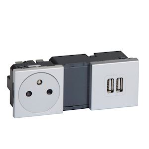 Prise de courant 2p+t surface + chargeur 2 usb type a 2,4a 12w - 079395 legrand