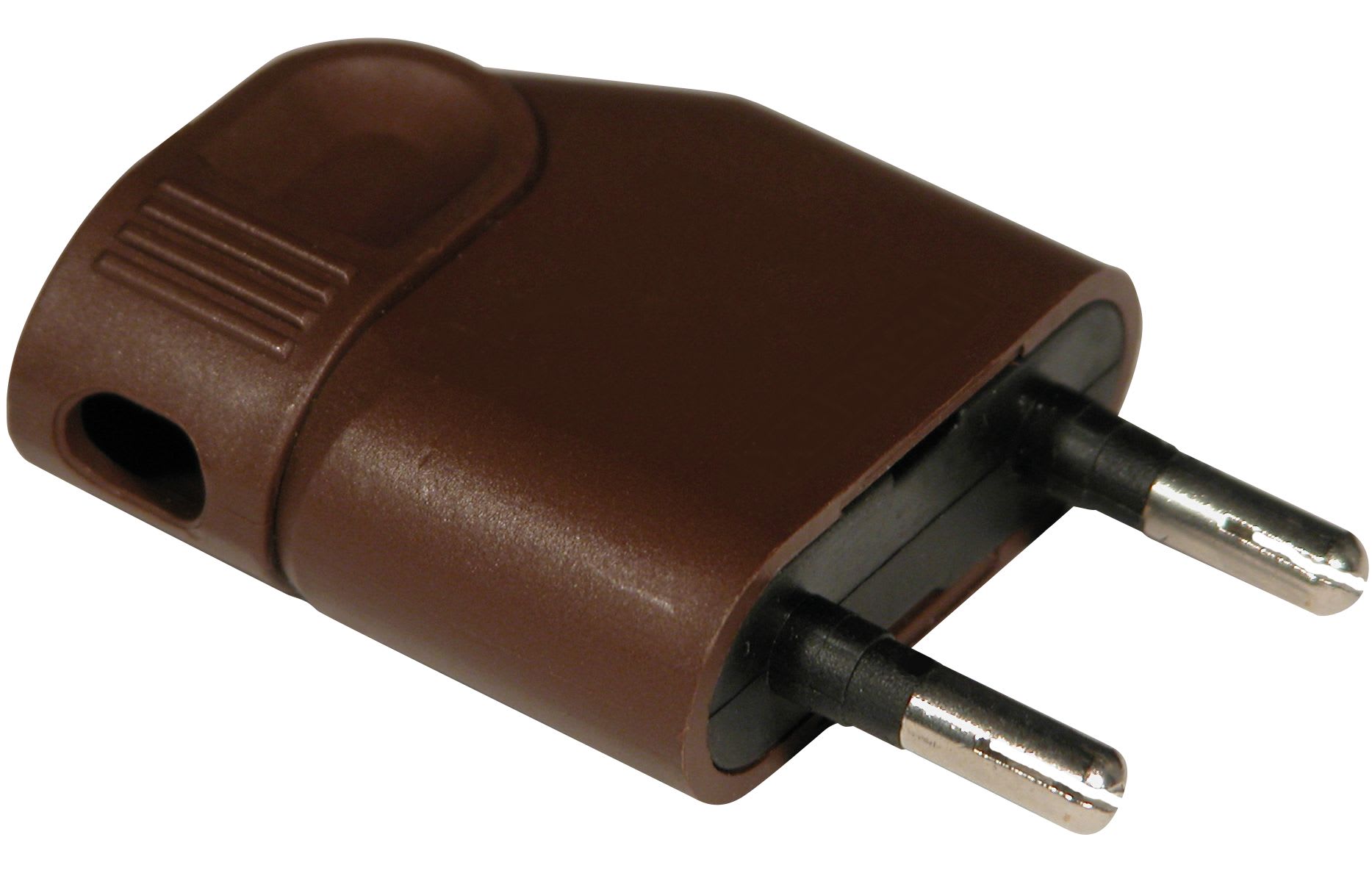 Fiche mâle à sortie latérale en plastique - 2p - 6 a - marron