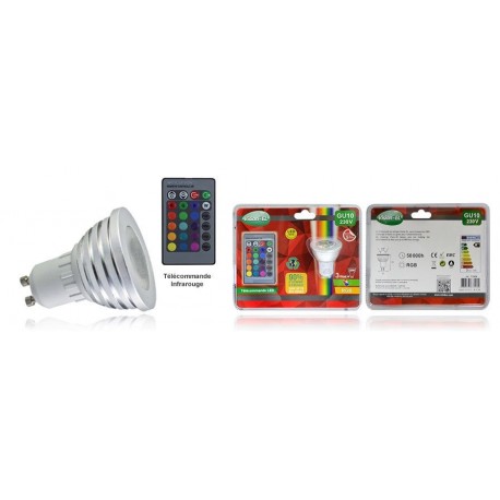 Ampoule led spot multicolore avec télécommande - gu10 - 3w - rgb - non dimmable