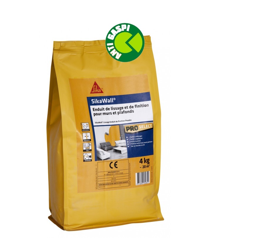 Sikawall® lissage enduit de finition poudre. Enduit de de finition de murs et plafonds en intérieur.