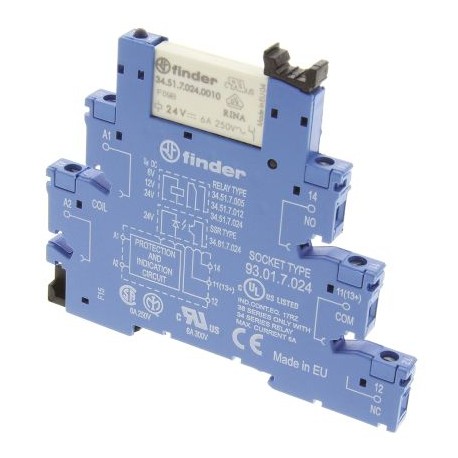 Relais d'interface 24v dc série 38 - 1 rt - pour montage sur rail din - bleu
