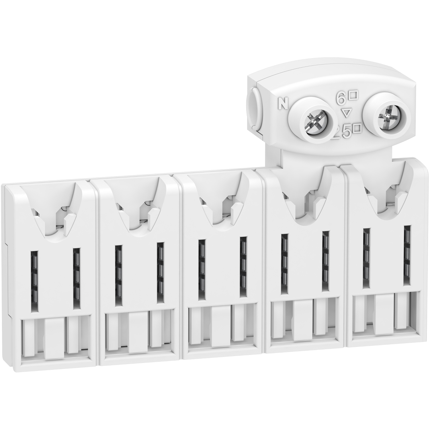 Resi9 xe - répartiteur avec connecteur - 1p+n - 5 modules de 18 mm - ie 63a 40°c - ue 230 v ca ph/n 