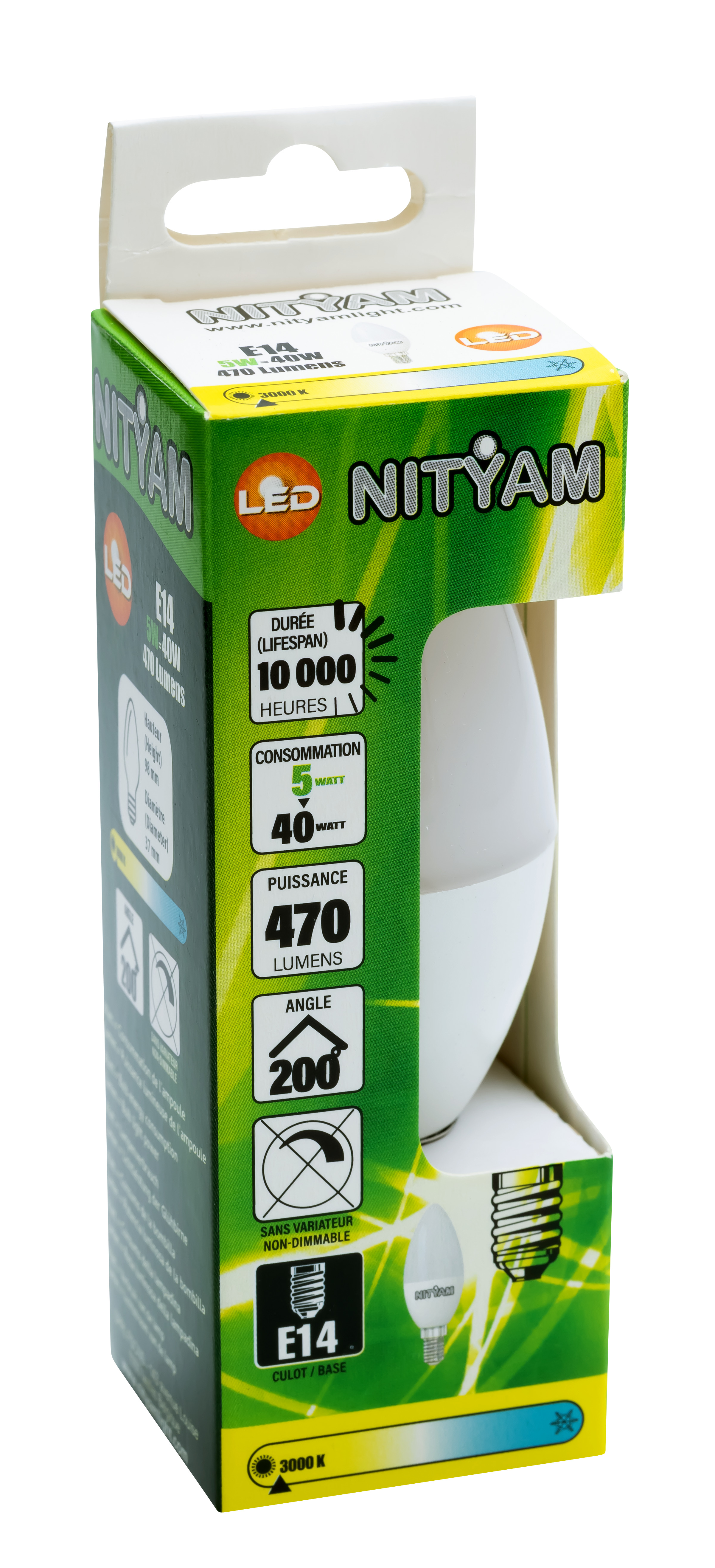 Ampoule led flamme e14 5w 470lm 3000k