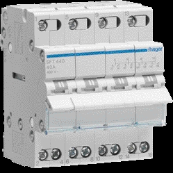 Inverseur modulaire 4 pôles 40a, point commun amont, i-0-ii