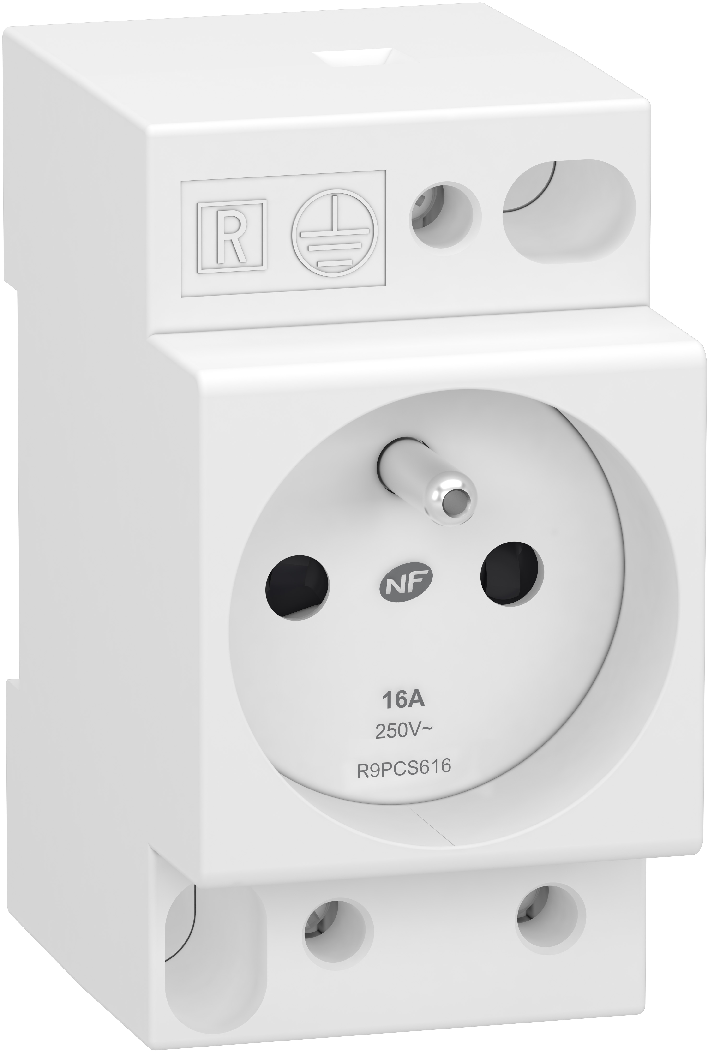 Resi9 - prise de courant standard français - 16 a - 250 vca 50 hz - nf - largeur : 5 pas de 9 mm - b