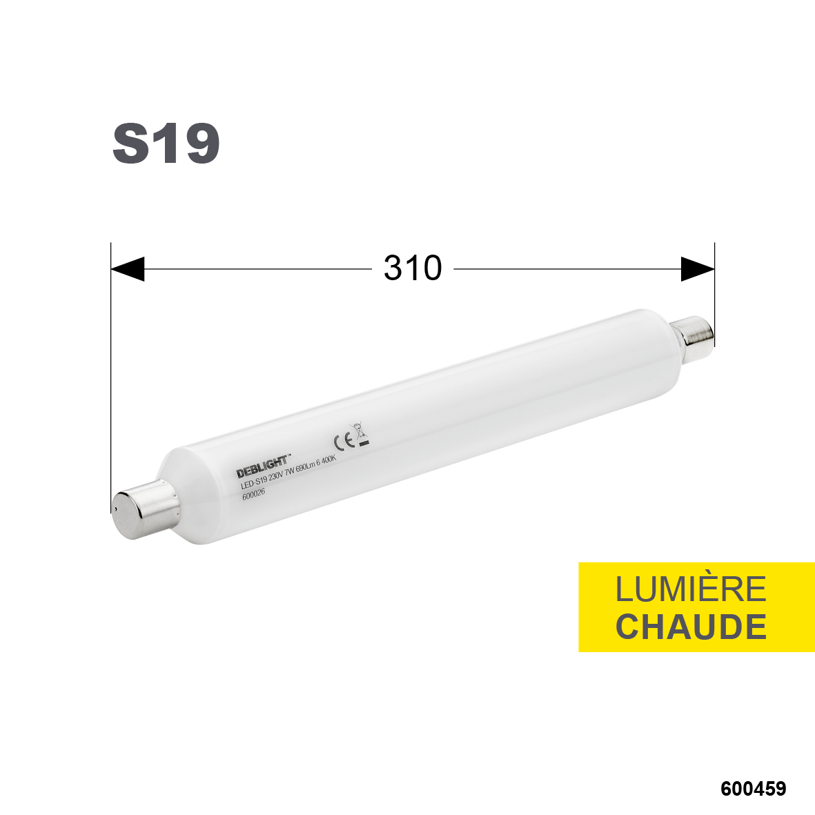 Tube linolite led smd s19 7w 3000k 620lm 310mm