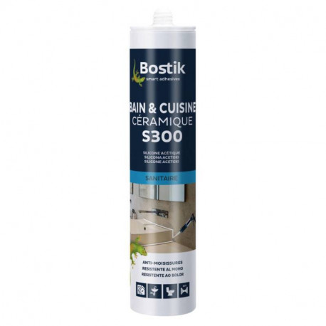 Mastic silicone s300 bostik - spécial sanitaire - 310 ml - translucide