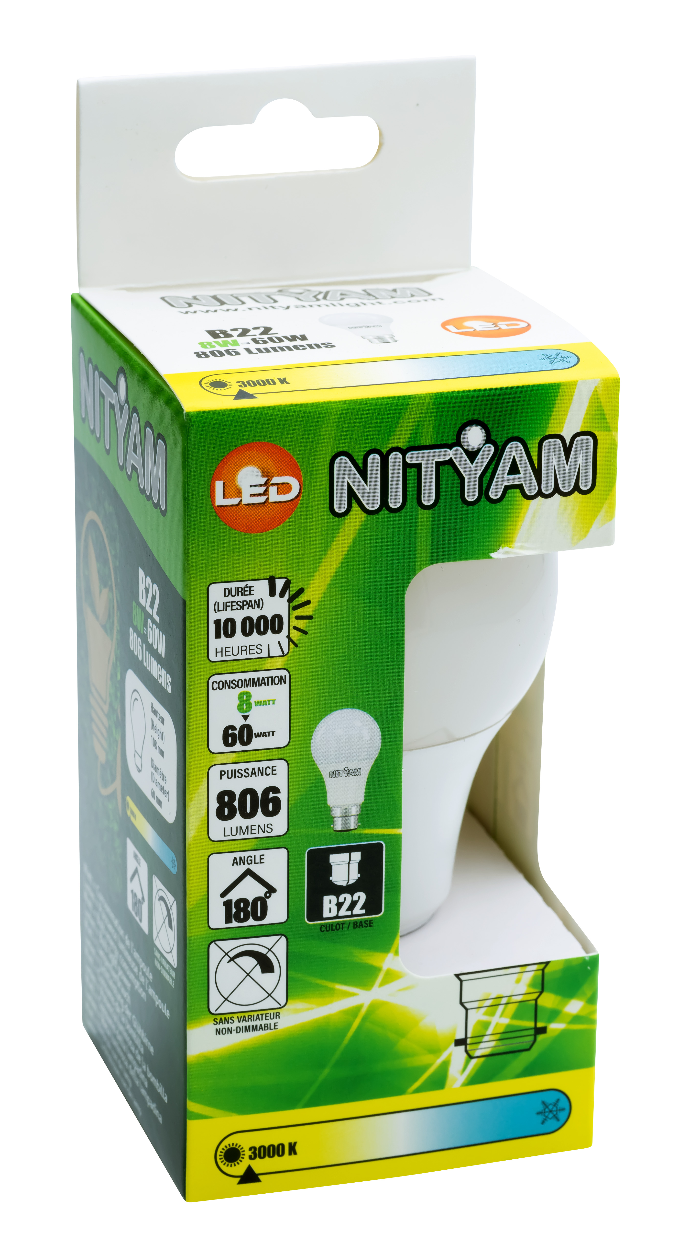 Ampoule standard b22 8w 806lm 3k - nityam
