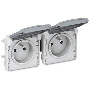 Double prise 2p+t précâblées horizontale plexo composable ip55 16a 250v -gris