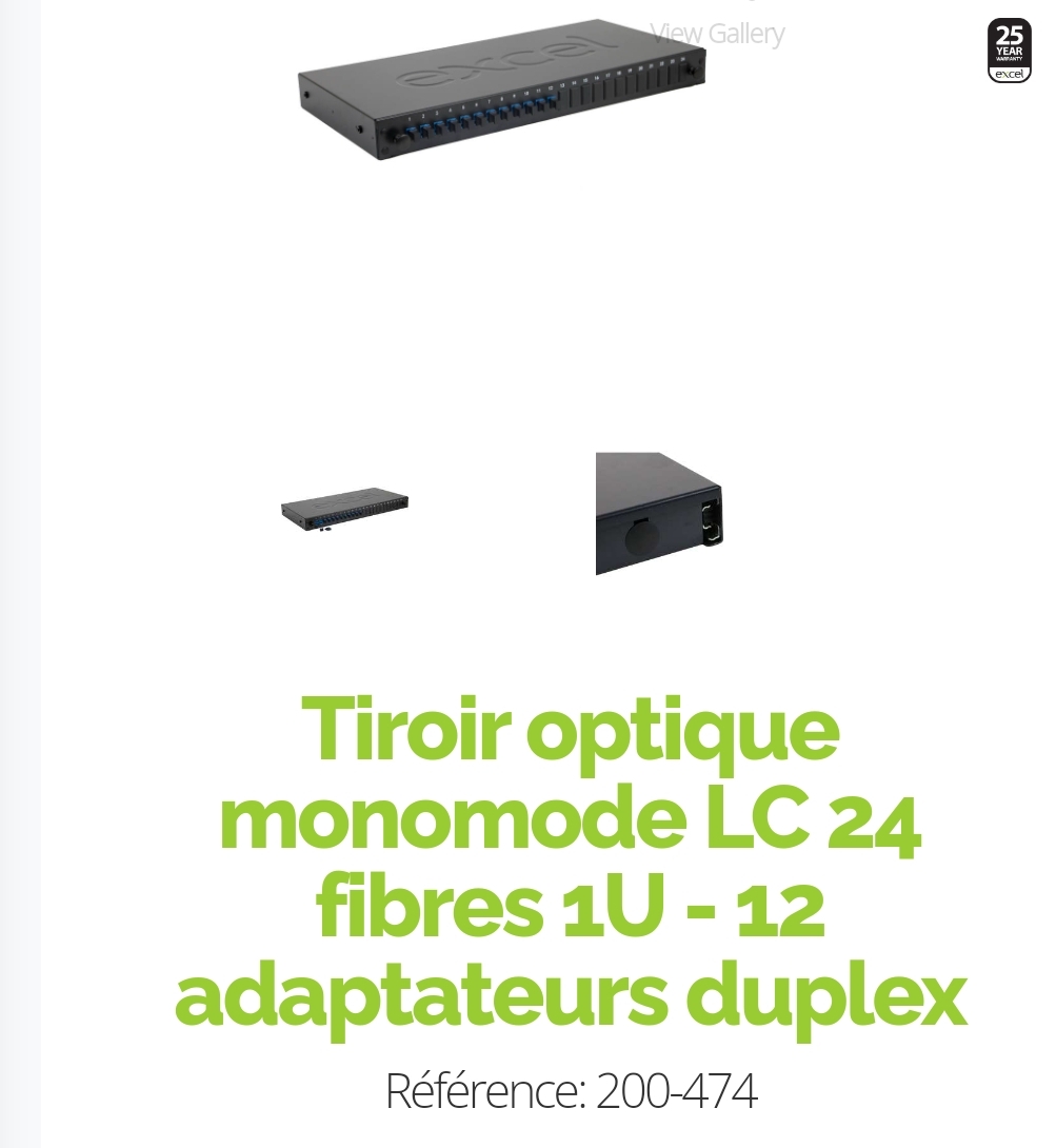 Tiroir optique monomode lc 24 fibres 1u - 12 adaptateurs duplex