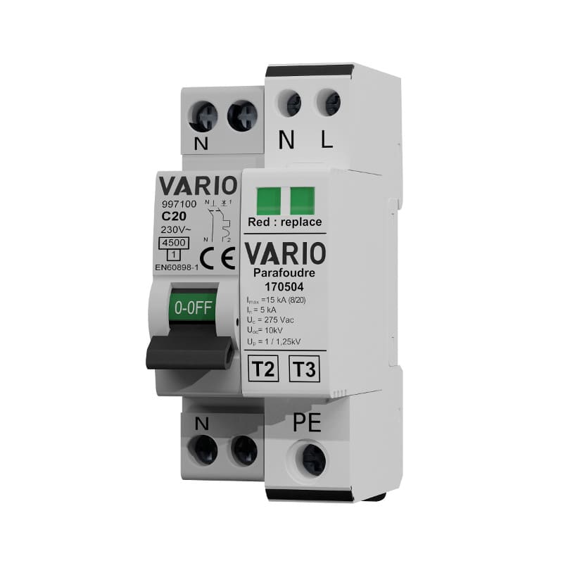 Parafoudre avec déconnecteur associé modulaire mono compact, isccr 4,5ka uc 275v imax 15ka sans ts