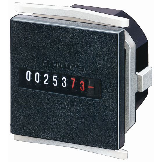 H57 10...30Vcc : compteur horaire électromécanique sans remise à zéro. Boîtier 48x48mm à encastrer d