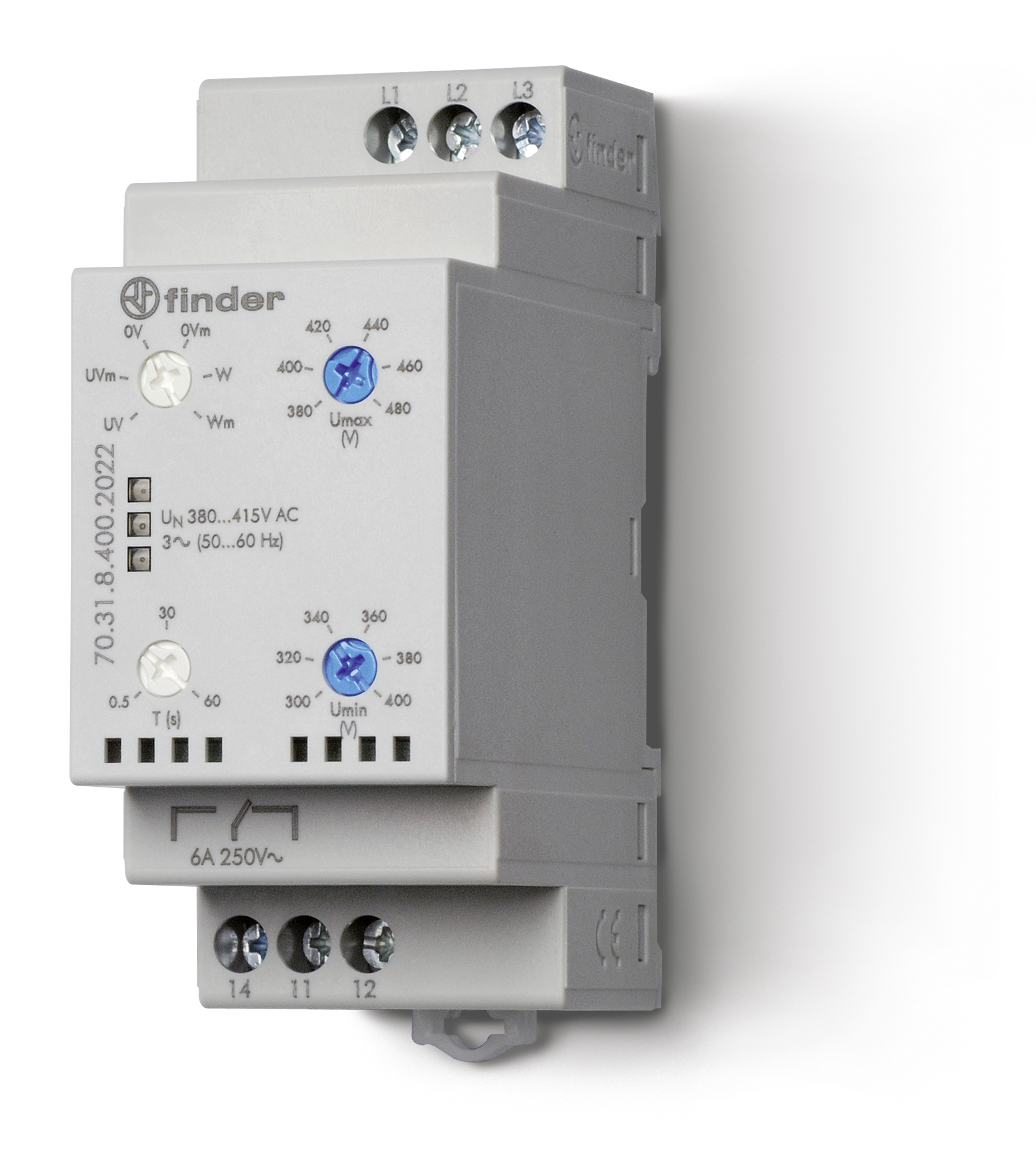 Relais de contrôle de tension triphasé 1rt 10a 380 à 415v ac, mutifonction contrôle sous tension / s