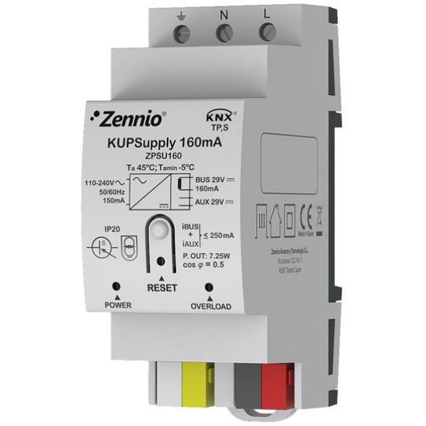 Alimentation knx zennio - zpsu160 - 160 ma - sortie auxiliaire 29 vdc