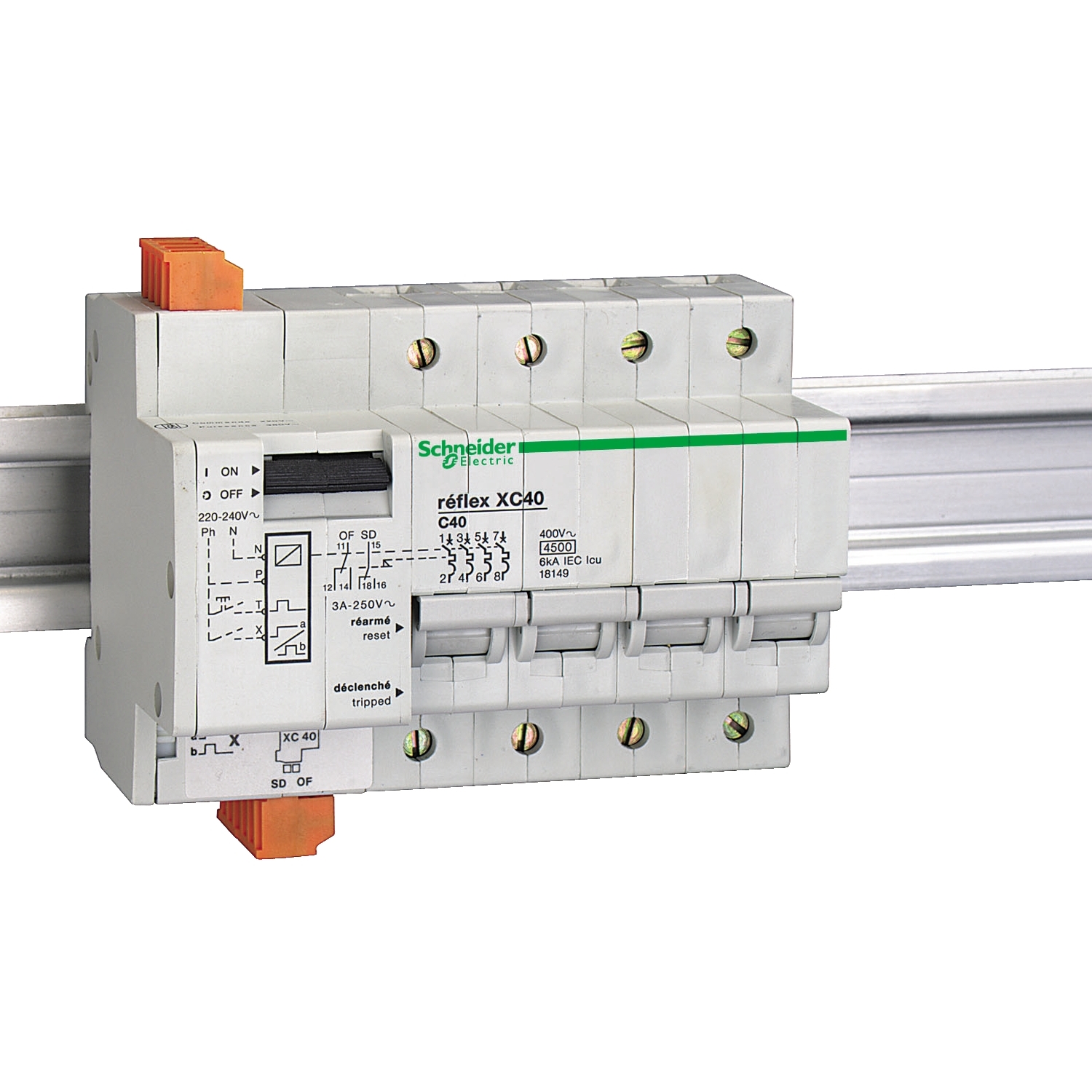 Disjoncteur réflex xc40 4p 16 a courbe c commande 220 à 240 v ca