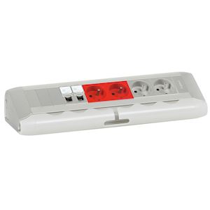 Bloc bur 2x2p+t f/b alu+2x2p+t f/b a det +2xrj45 cat 6 ftp 1m+2 obturateurs 1m