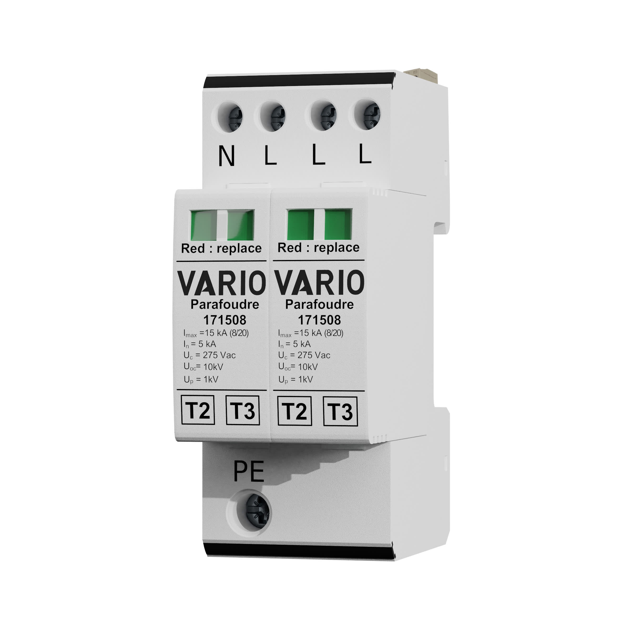 Parafoudre modulaire tétrapolaire compact c1 uc 275v imax 15ka avec télésignalisation