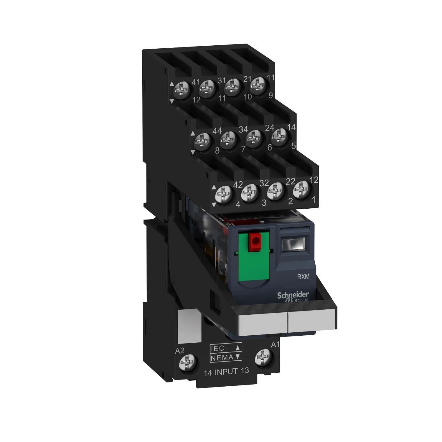 Zelio relay rxm - relais monte sur embase cont separes - 4of - 6a - test - 24vac