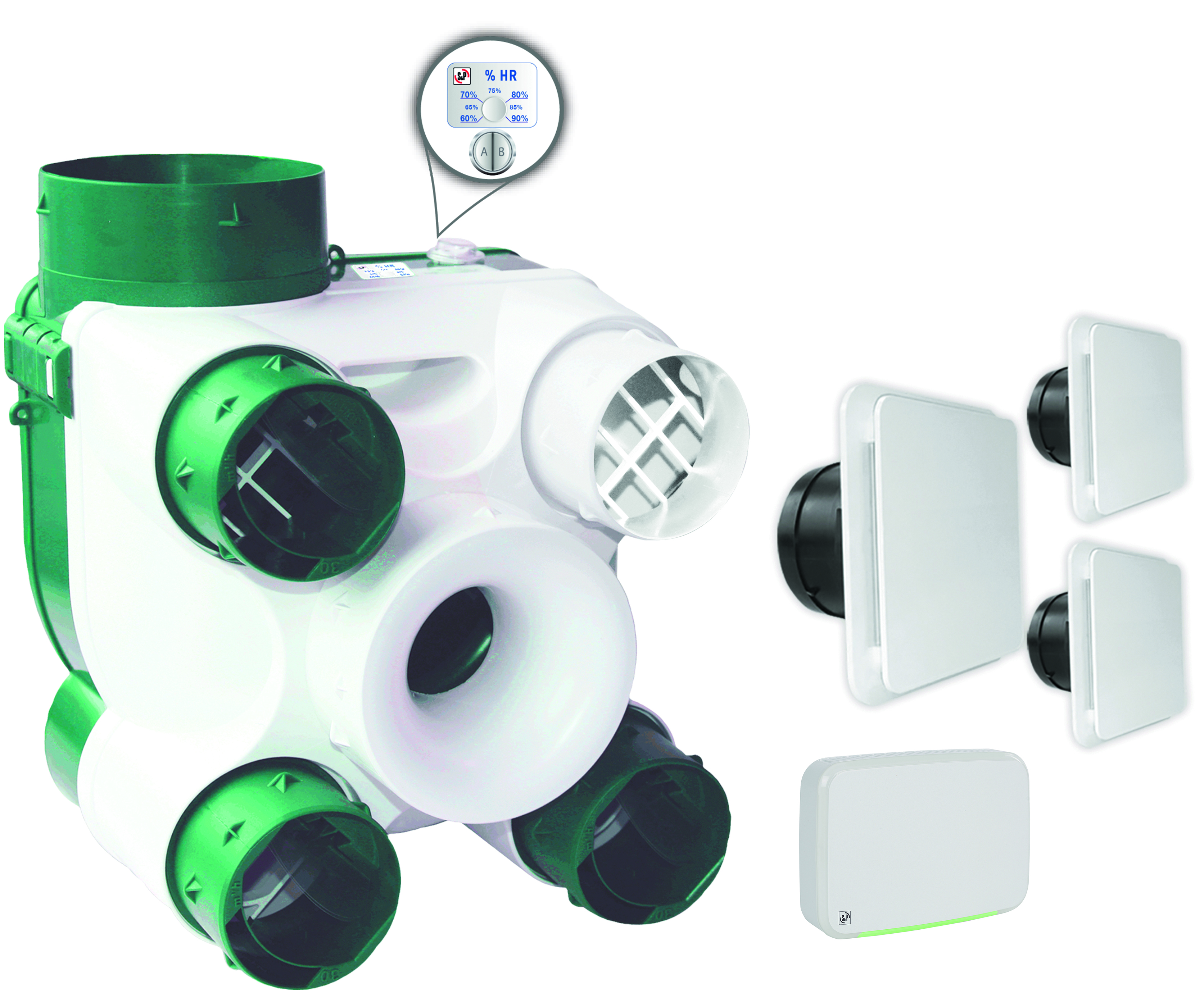 Kit vmc équipé sonde de qualité d'air intérieur avec visualisation du niveau de pollution pour le sé